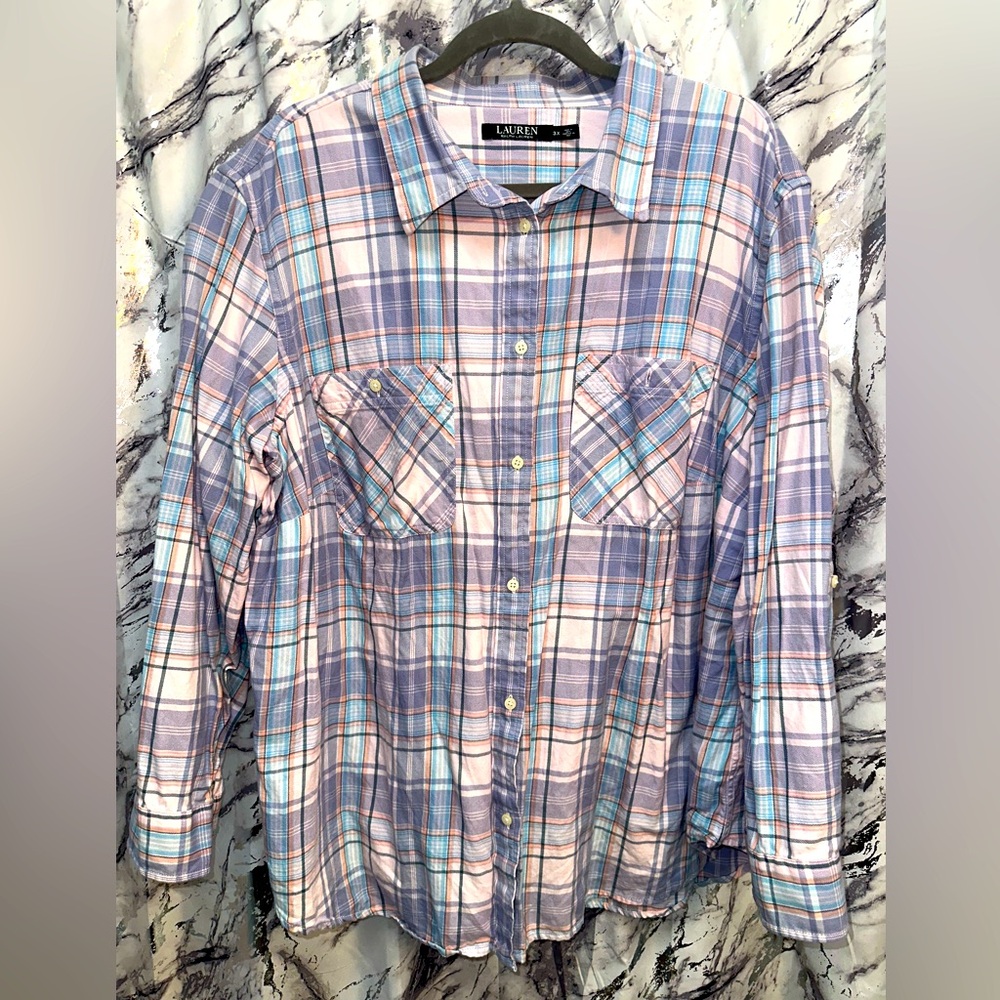 Lauren Ralph Lauren Plus Size CottageCore style Button up Plaid Shirt women 3xl